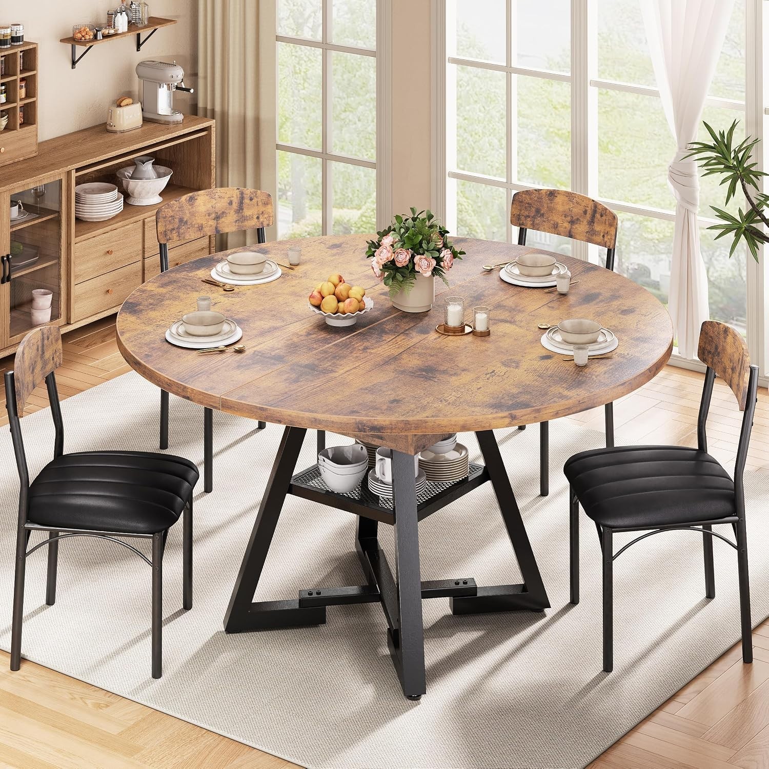 Round Oval Extendable Wood Dining Table for 6 Mesa Comedor Redonda Extensible