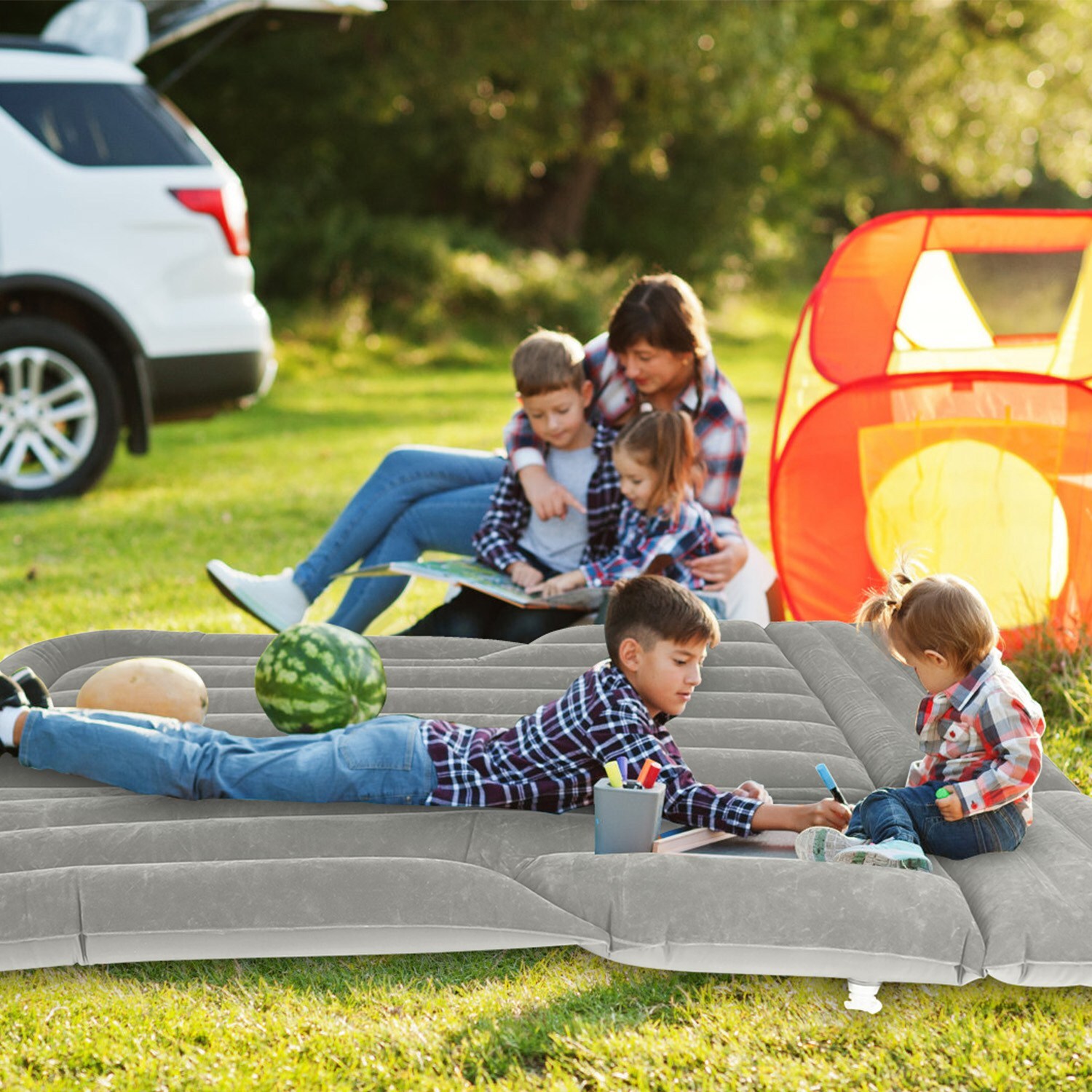 Inflatable Travel Car Air Mattress Back Seat Bed and Rest W/Pillows Pump and Bag