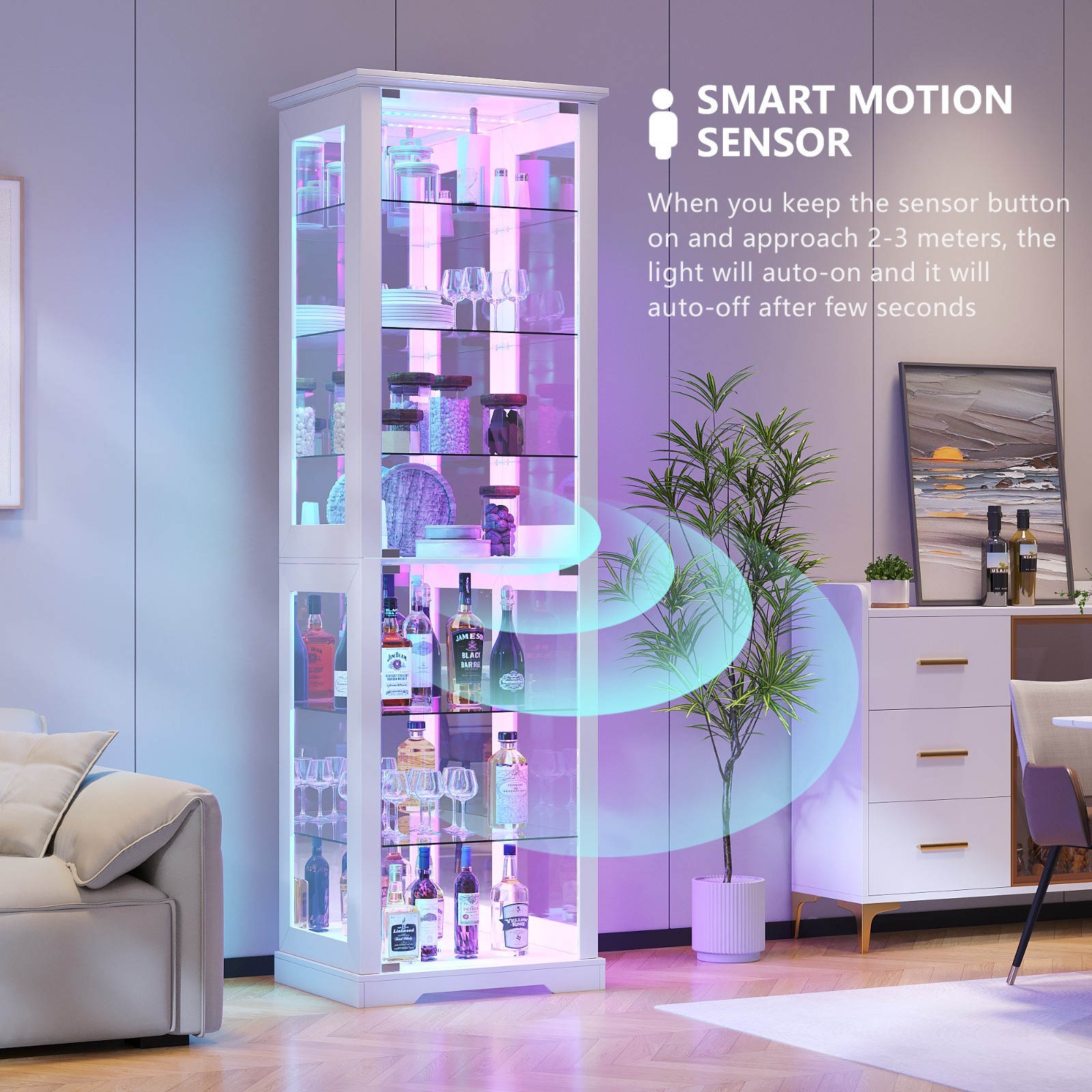 7-Tier Glass Display Cabinet with RGB Lights & App control for Collectables