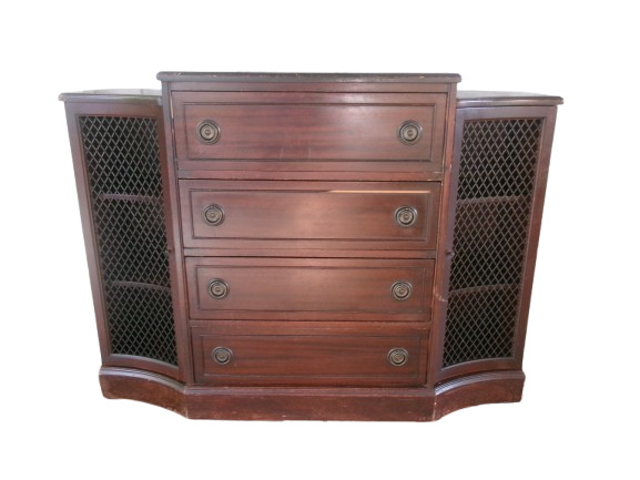 Mahogany Cabinet Hidden Desk French Chippendale Georgian Curved Mesh Madox Phyfe