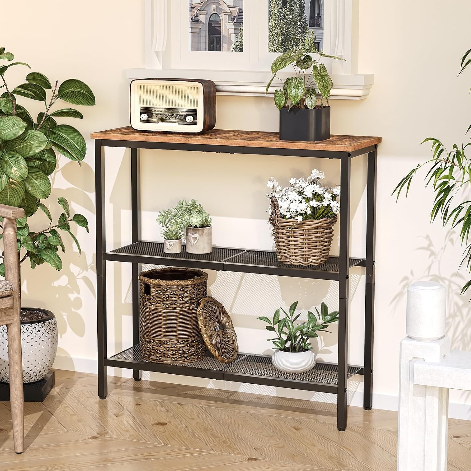 Rustic Brown and Black 29.5″ Console Table – Ideal for Entryway or Living Room