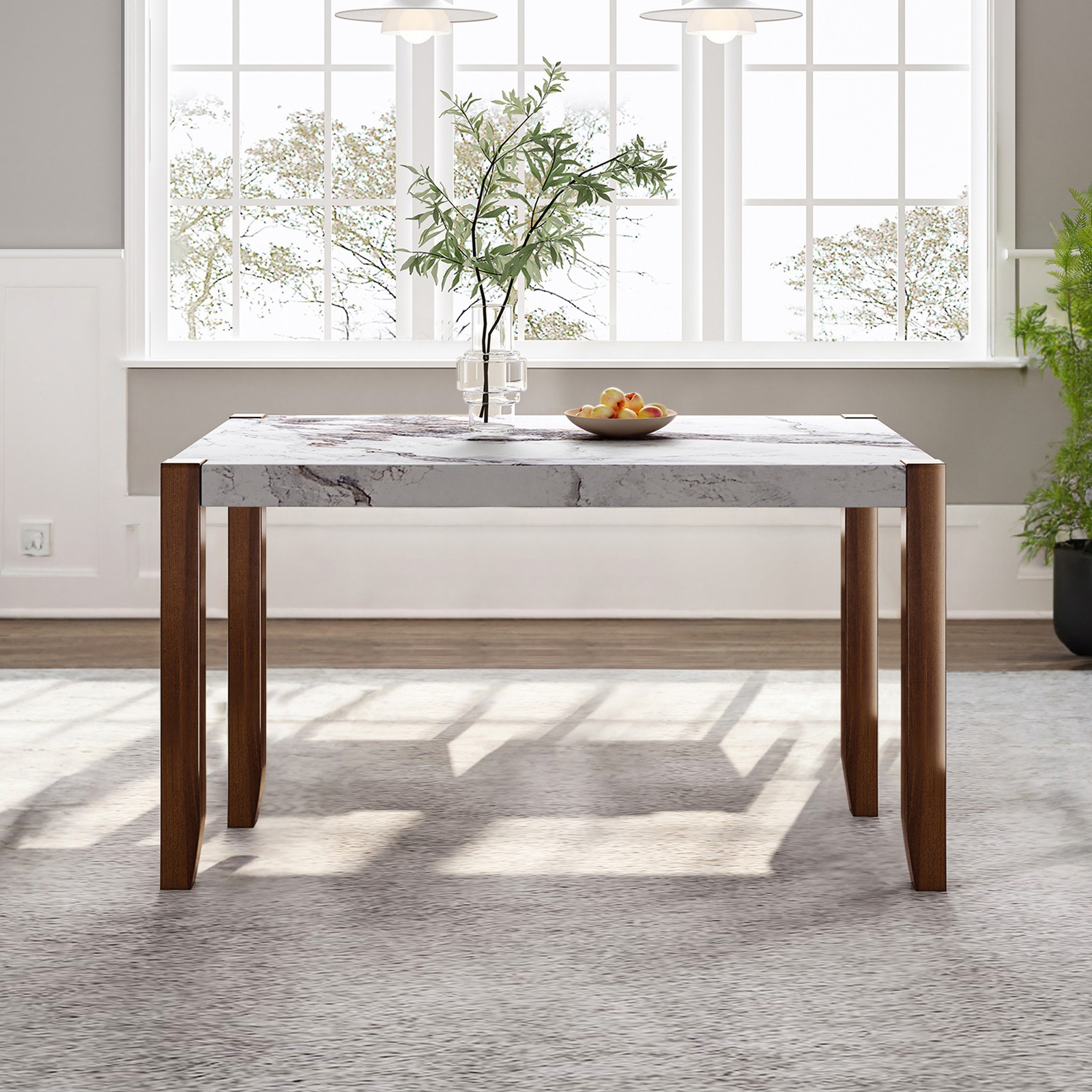 46.5″ Rectangular Faux Marble Dining Table, Rubber Wood Legs, Seats 4-6