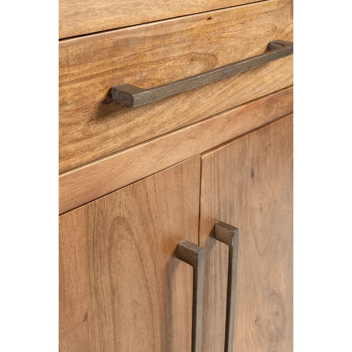70” Solid Wood Sideboard Cabinet — Fully Assembled 4-Door Sideboard in Light