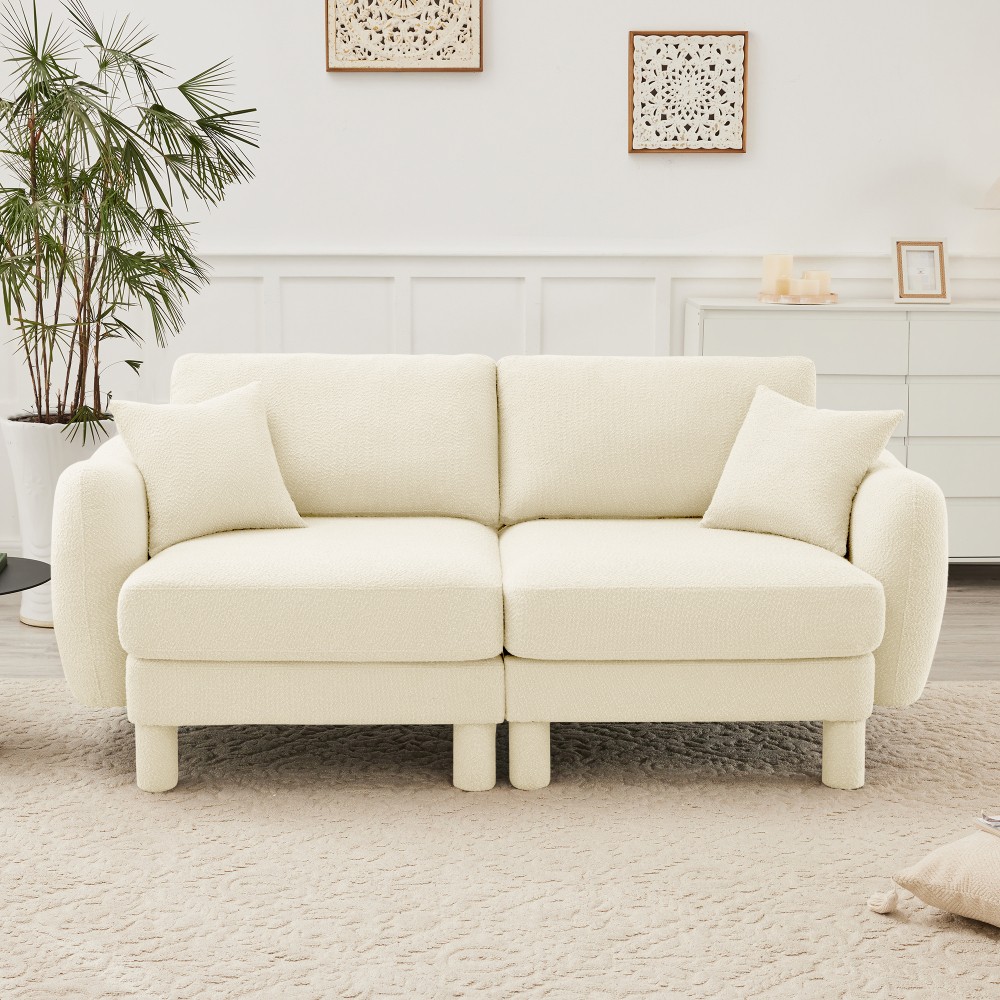 Boucle Fabric 2 Seater Loveseat Sofa Couch Distinctive Shell Shaped Armrests