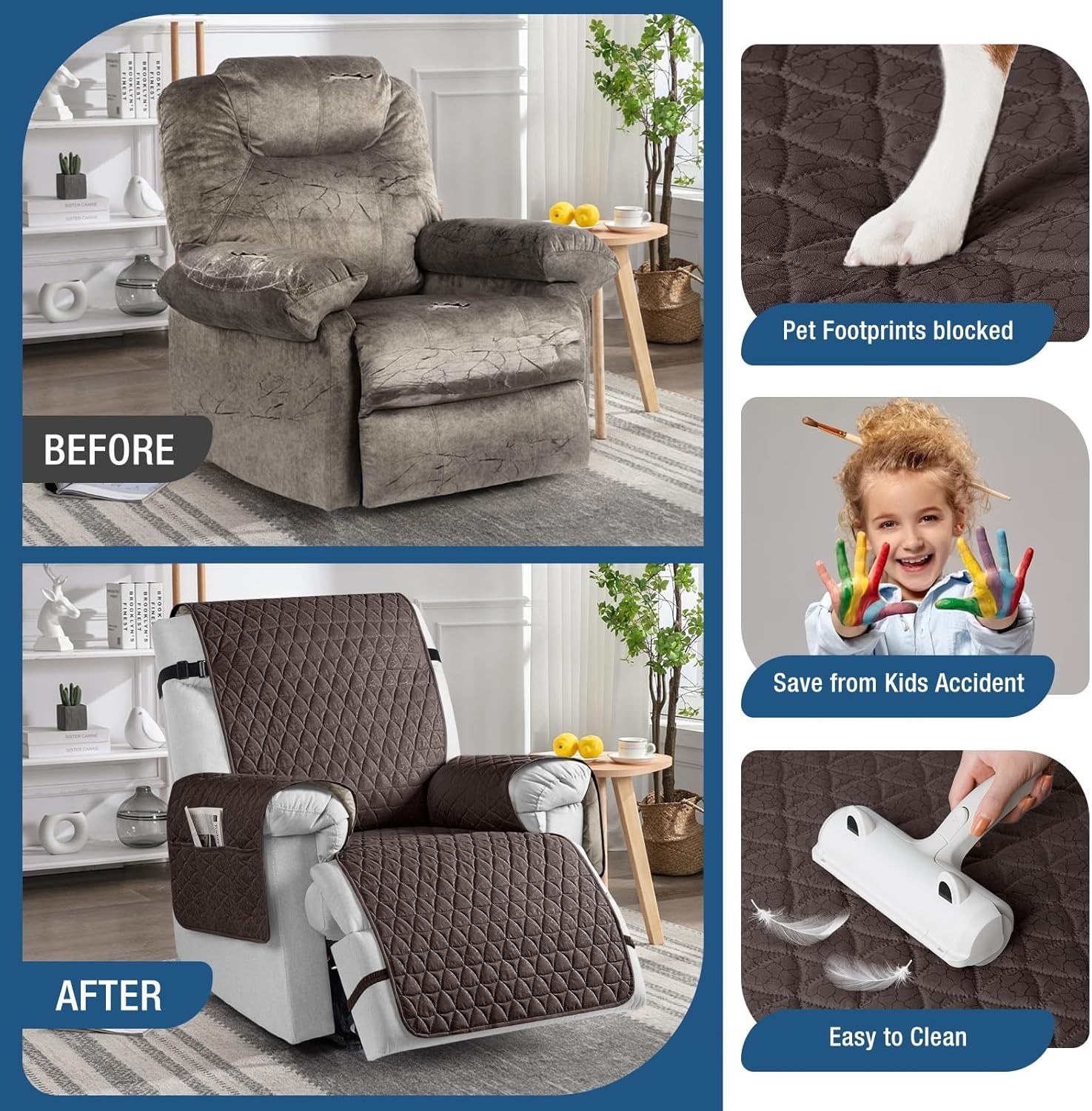 Chic Microfiber Recliner Cover – 100% Waterproof with Anti-Slip Design 22”
