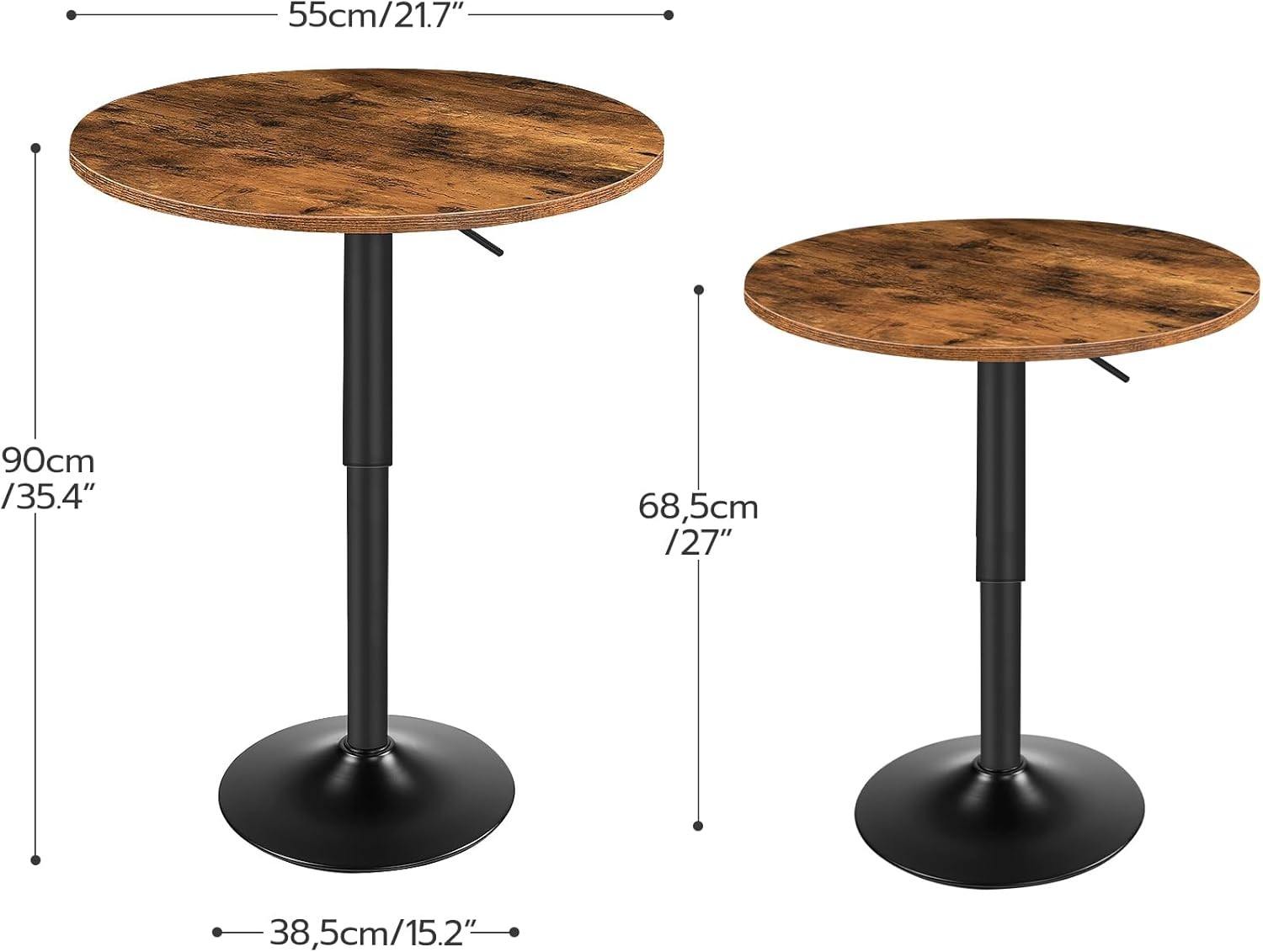 Bar Table Height-Adjustable Round Pub Table 27-35.4 Inches W/ Sturdy Base Modern