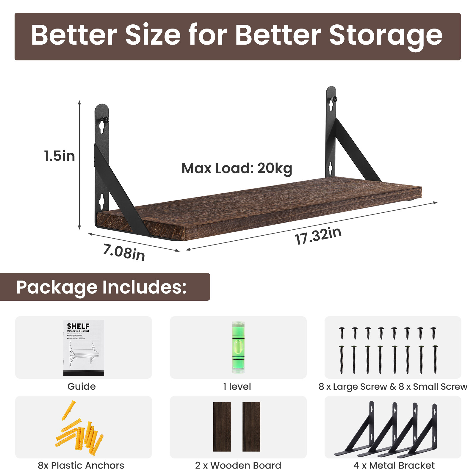 2pcs Wall Mounted Wood Floating Shelves Bookshelf DIY Bathroom Bedroom Kitchen