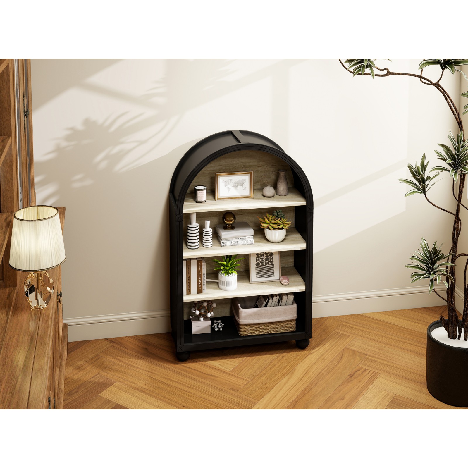 Arched 4-Tier MDF Storage Cabinet with Metal Frame, 70.5x30x116 cm