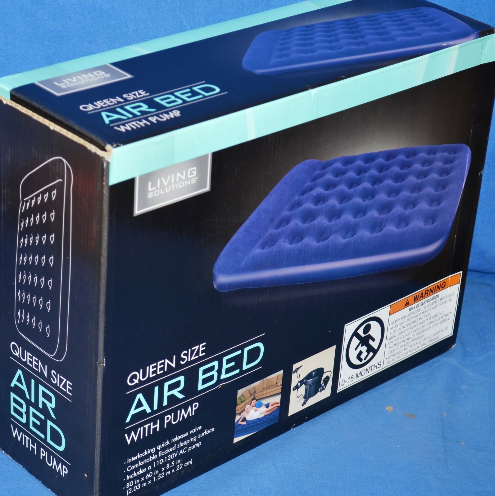 Living Solutions 80in x 60in x 8.5in Queen Size Air Bed with 110-120V AC Pump