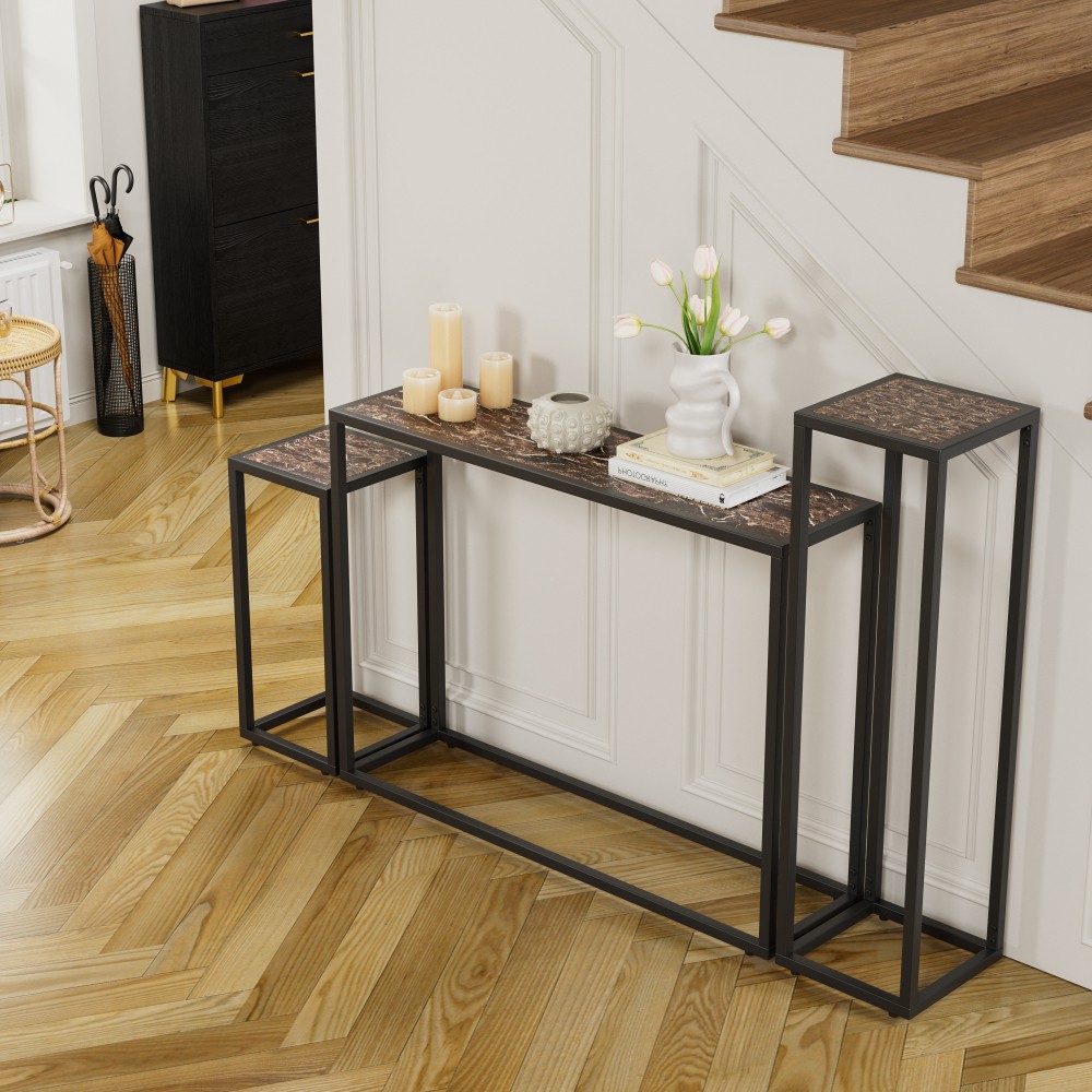 3 Piece Set Narrow Console Table High End Edge Wrapped Entrance Hall Table