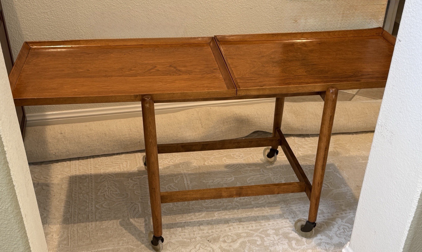 Vintage Poul Hundevad Danish Modern Teak Expanding Trolley Bar Tea Cocktail Cart