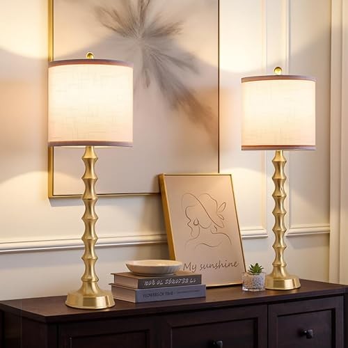 30.5″ Gold Buffet Table Lamps Set of 2 with Lampshade, Tall Skinny Gold White