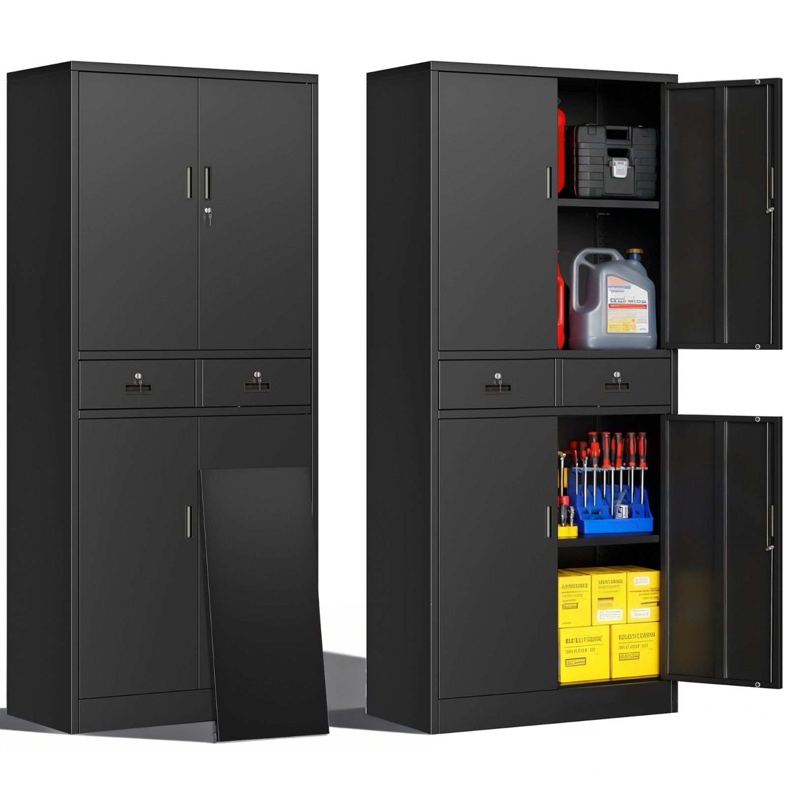 71in Metal Storage Cabinet with Adjustable Shelves and 2 Drawer,Locking Cabinet
