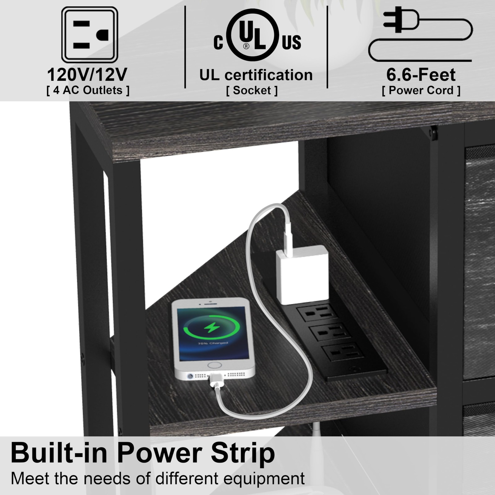 EXOTICA Corner TV Stand with Power Outlet for TVs up to 65 Inch Black Corner Ent