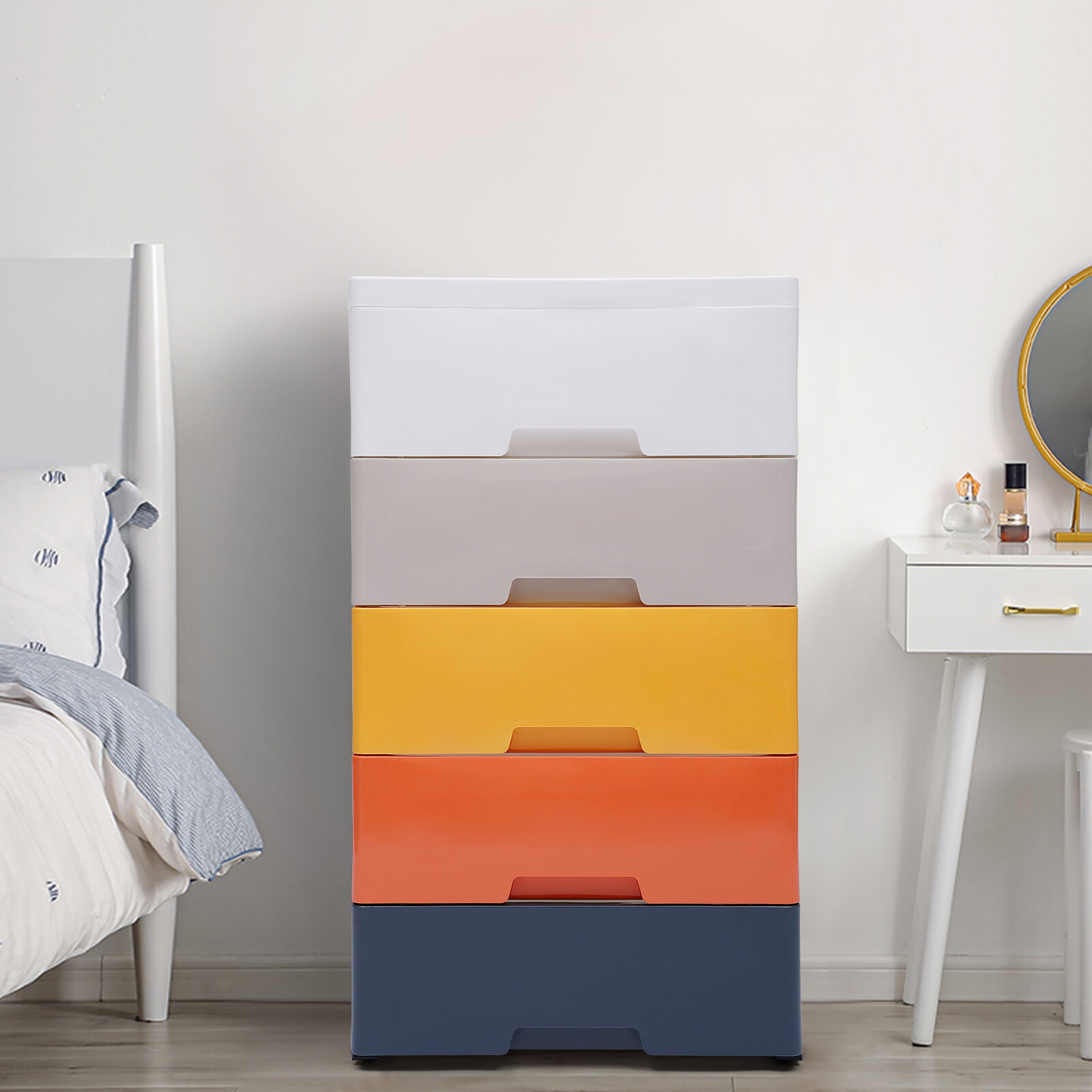 17.1*11.4*31.5in Stackable Plastic Storage Cabinet Bedroom Closet W/ 5 Drawer