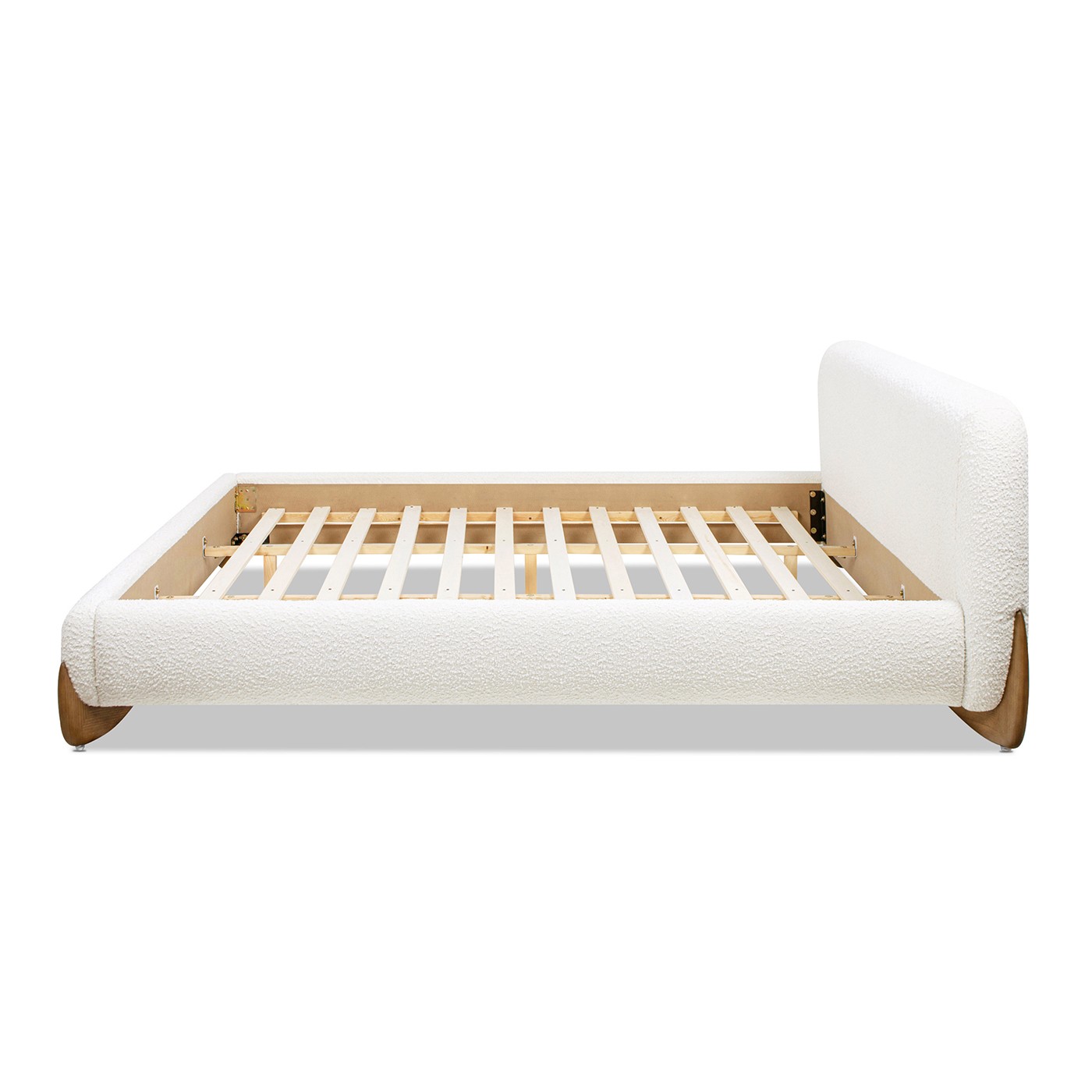 Alpine Puffy Modern Platform Bed King Ivory White Boucle