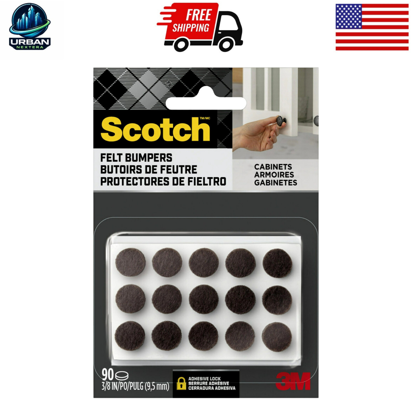 Scotch Brown Round Felt Cabinet Door Bumpers Pads 90 Pack