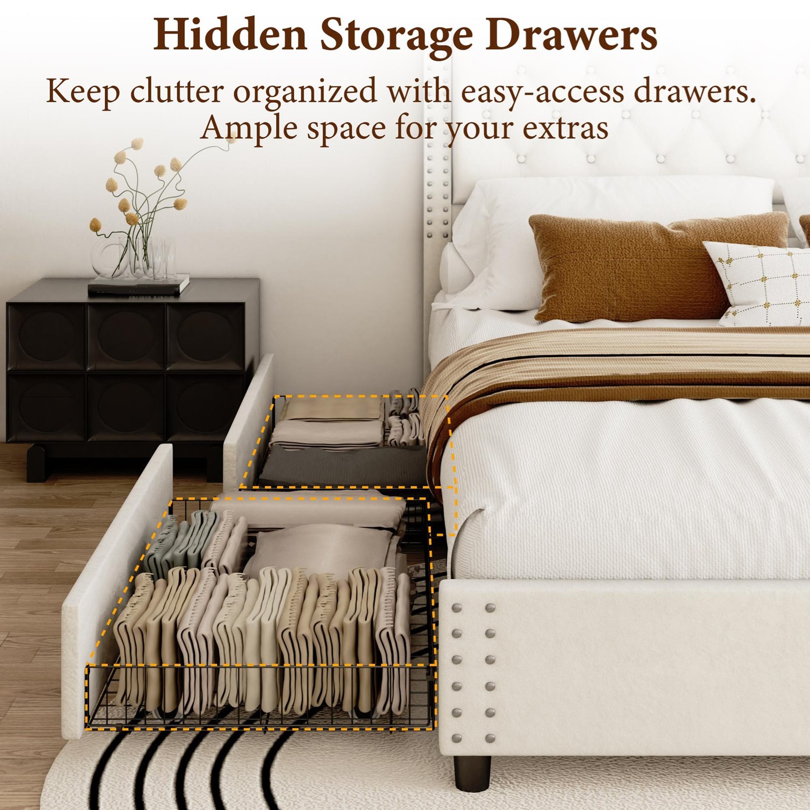 Queen Size Bed Frame With Headboard 4 Drawers Easy 40-Minute Assembly