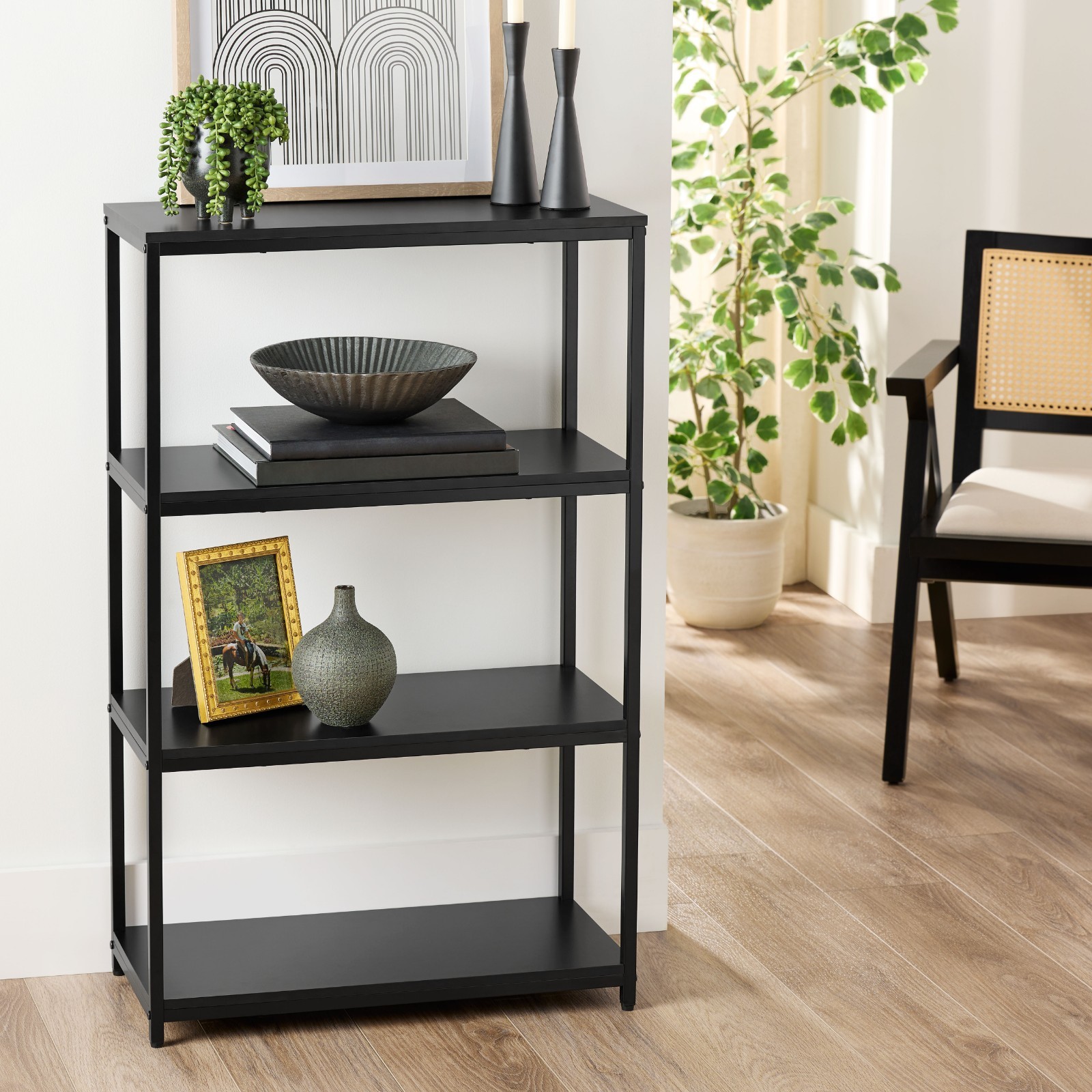 *HOT SALE* Mainstays No Tools 4-Shelf Bookcase, True Black Oak/ White