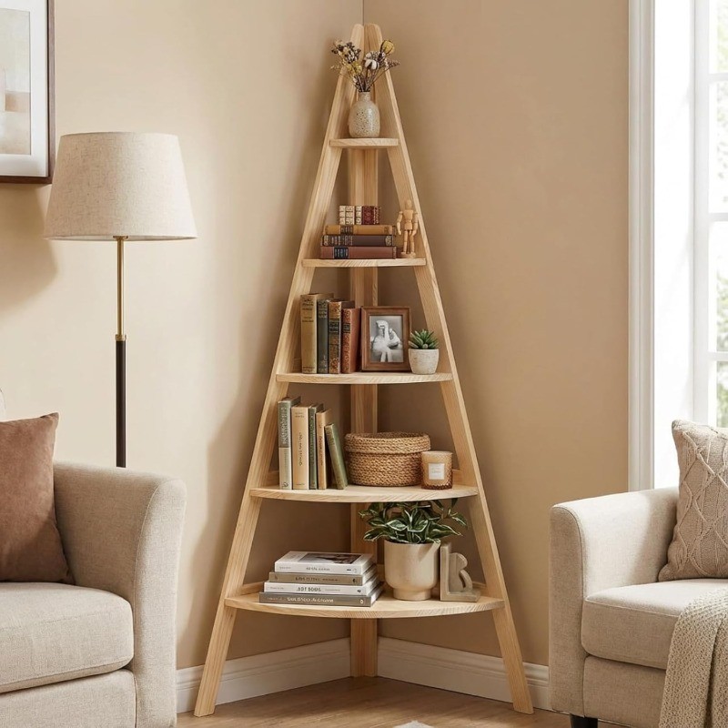 63″ Tall Wooden Corner Bookshelf 6 Tier Village Display Stand Large Wood DIY