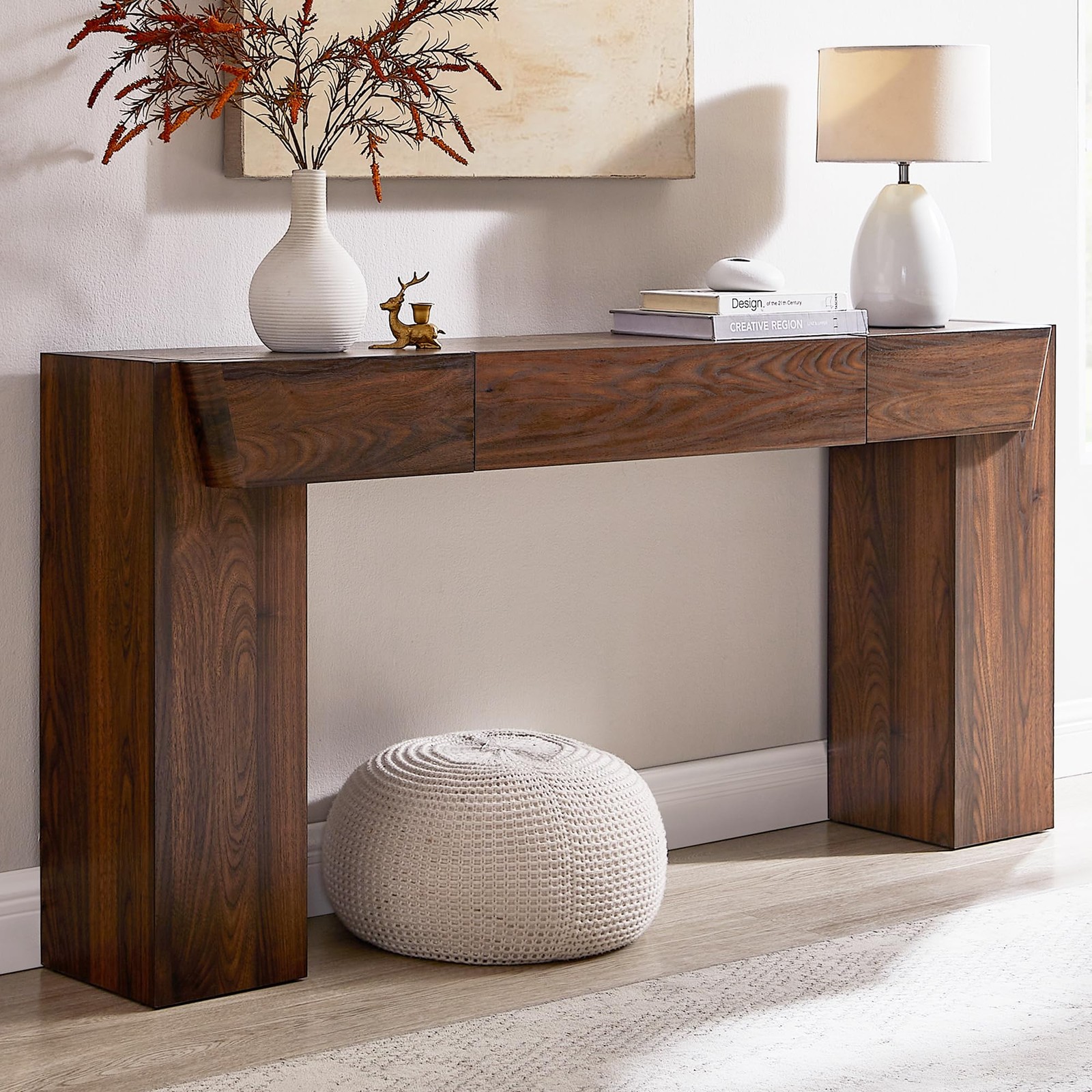 63″ Console Table with Drawer Storage Entryway Sofa Table Wood Legs Walnut