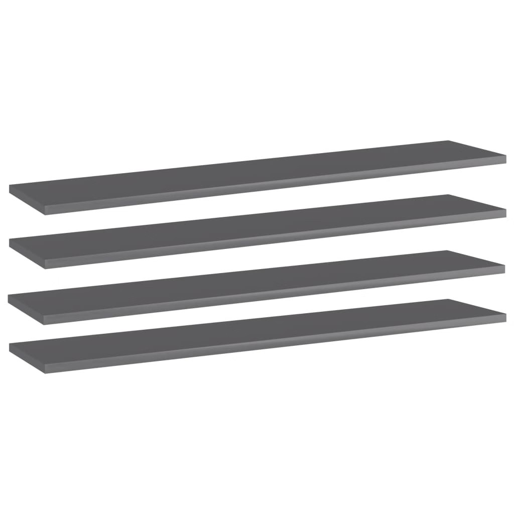 Bookshelf Boards 4 pcs High Gloss Gray 39.4″x7.9″x0.6″ Engineered Wood