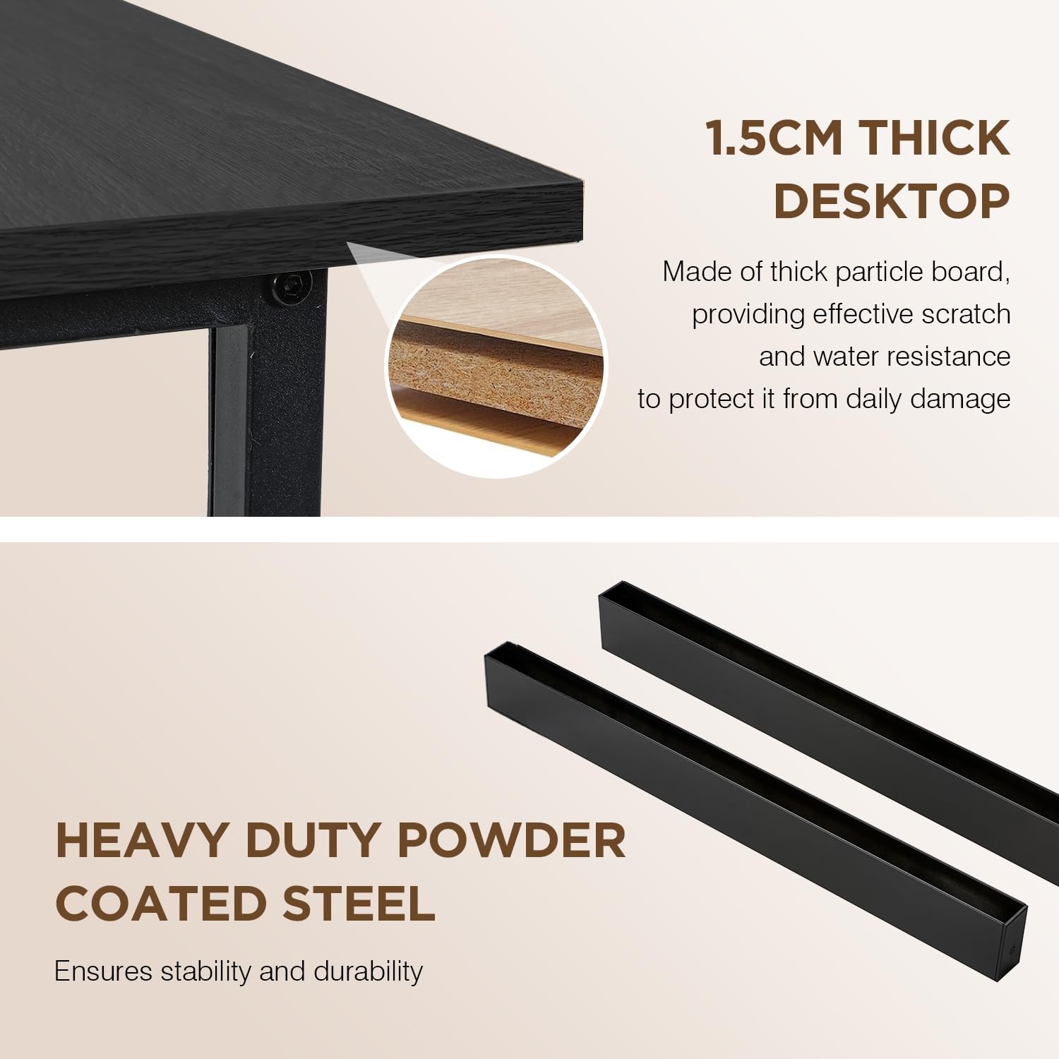 PayLessHere | 47 Inch Computer Desk | Black | Office Desk with Metal Frame, Adju