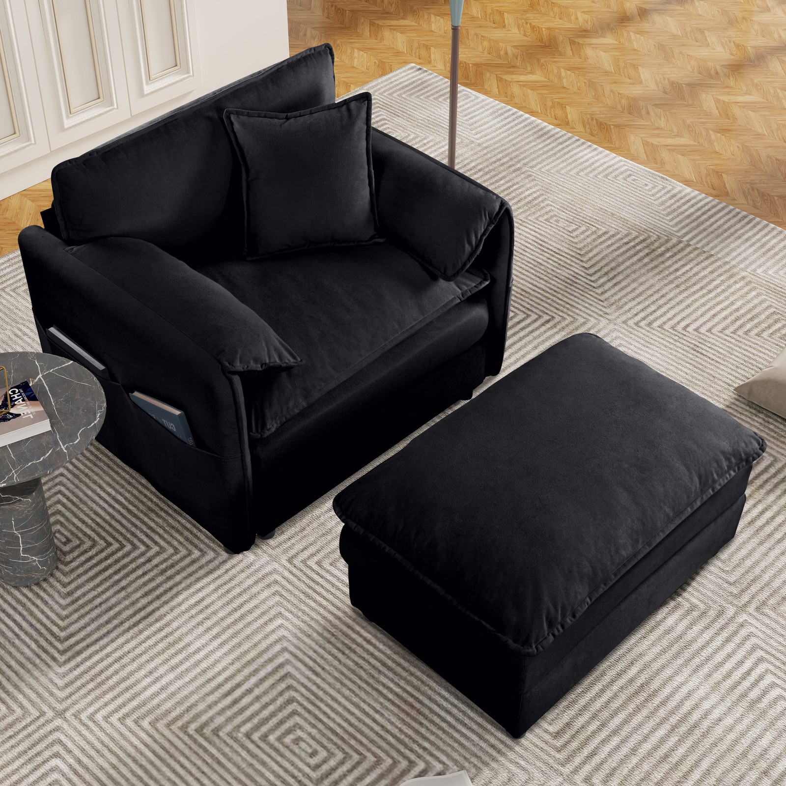 Oversized 57.48″ Recliner Chair with Movable Ottoman – Soft Chenille Upholstere