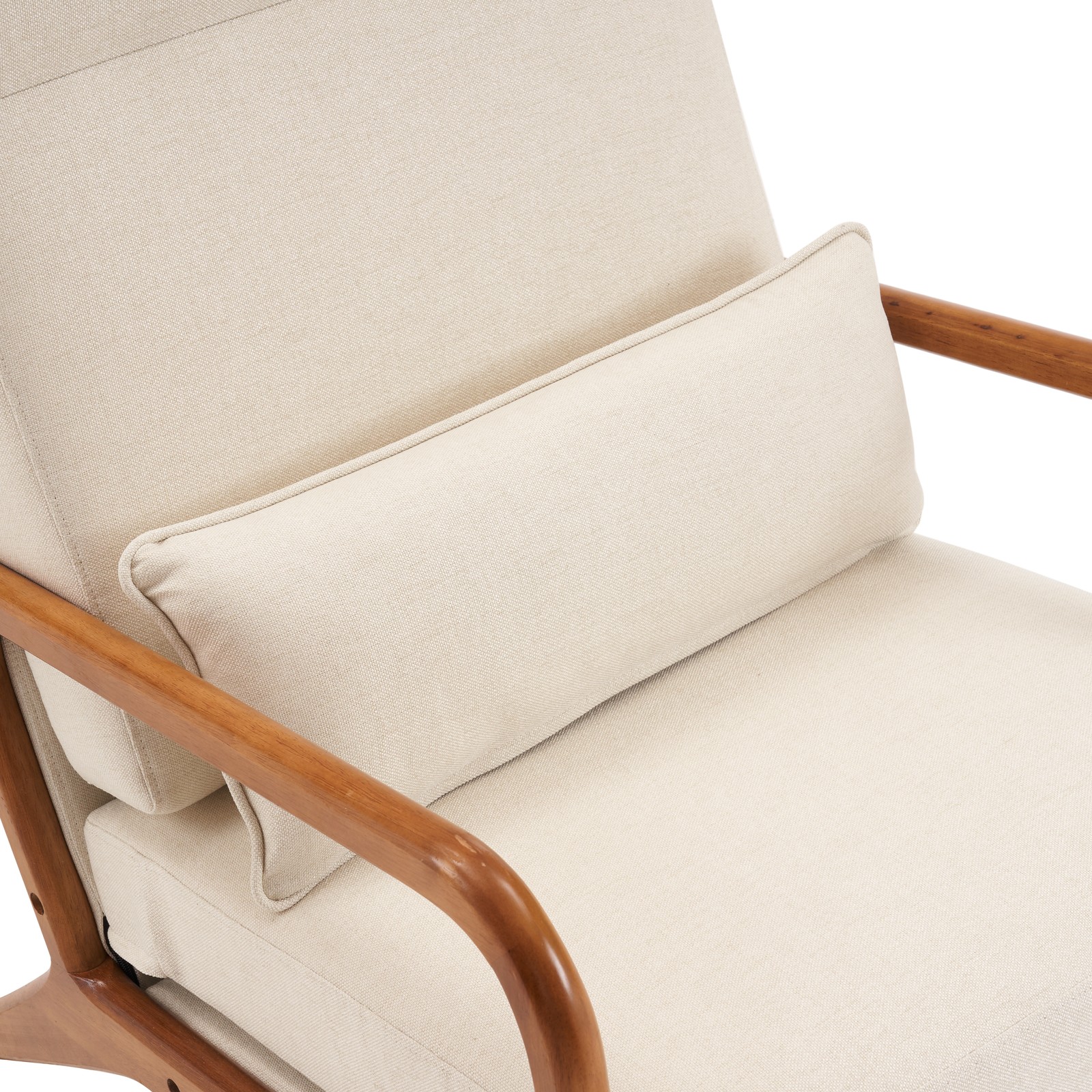 High Back Solid Wood Armrest Backrest Iron Frame Linen Indoor Leisure Chair Off