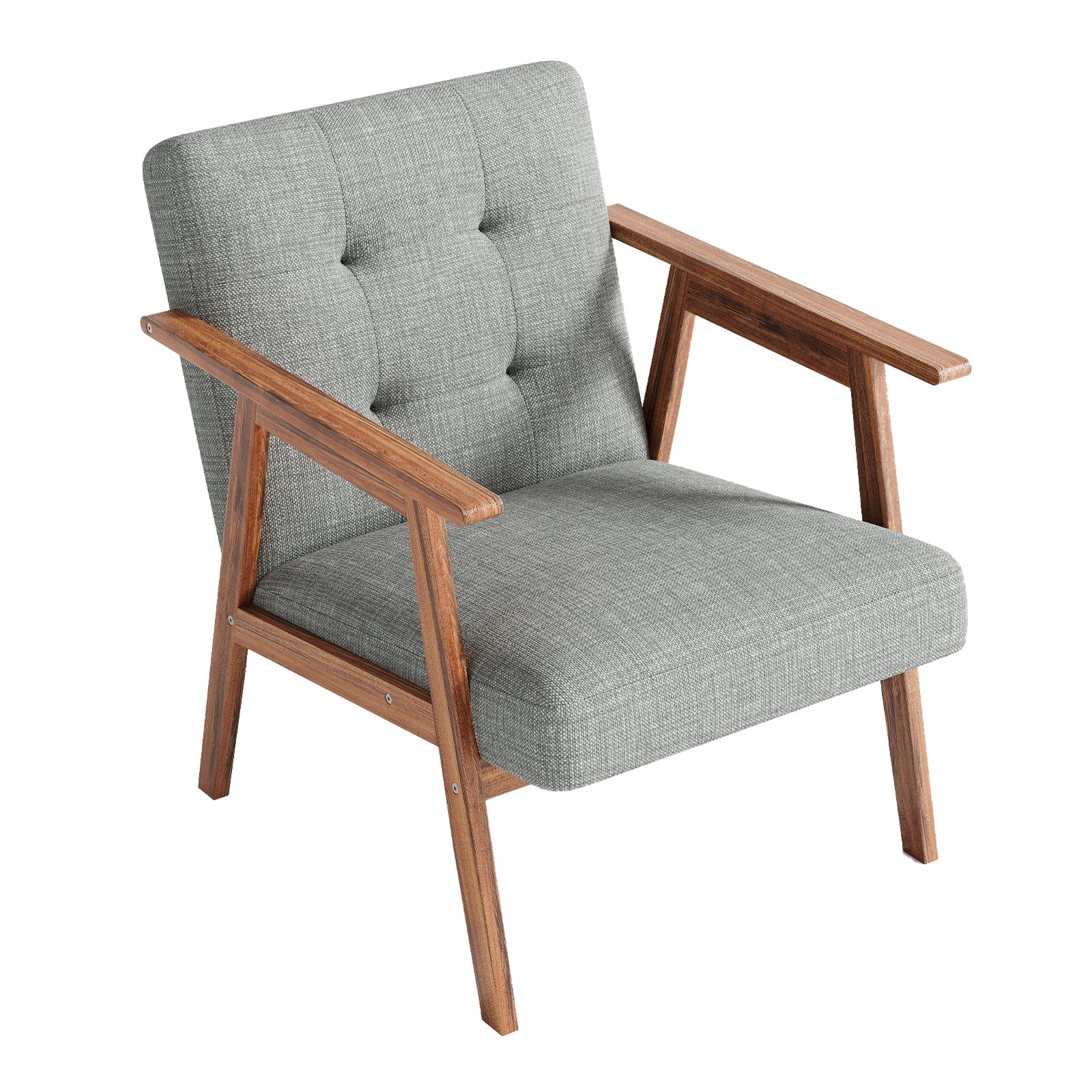 Light Grey Modern Accent Chair with Walnut Finish – Thick Cushion