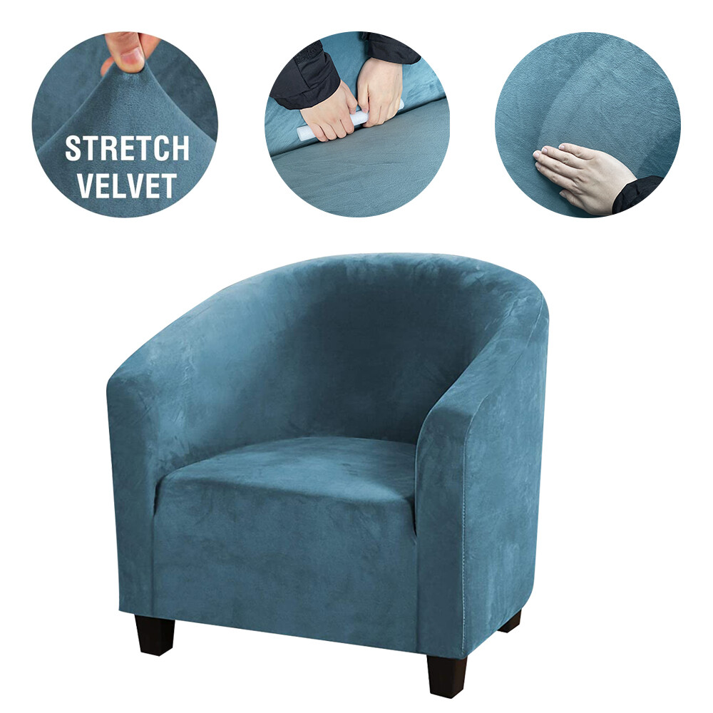 Stretch Velvet Club Chair Cover Counter Bar Home Tub Barrel Armchair Slipcovers