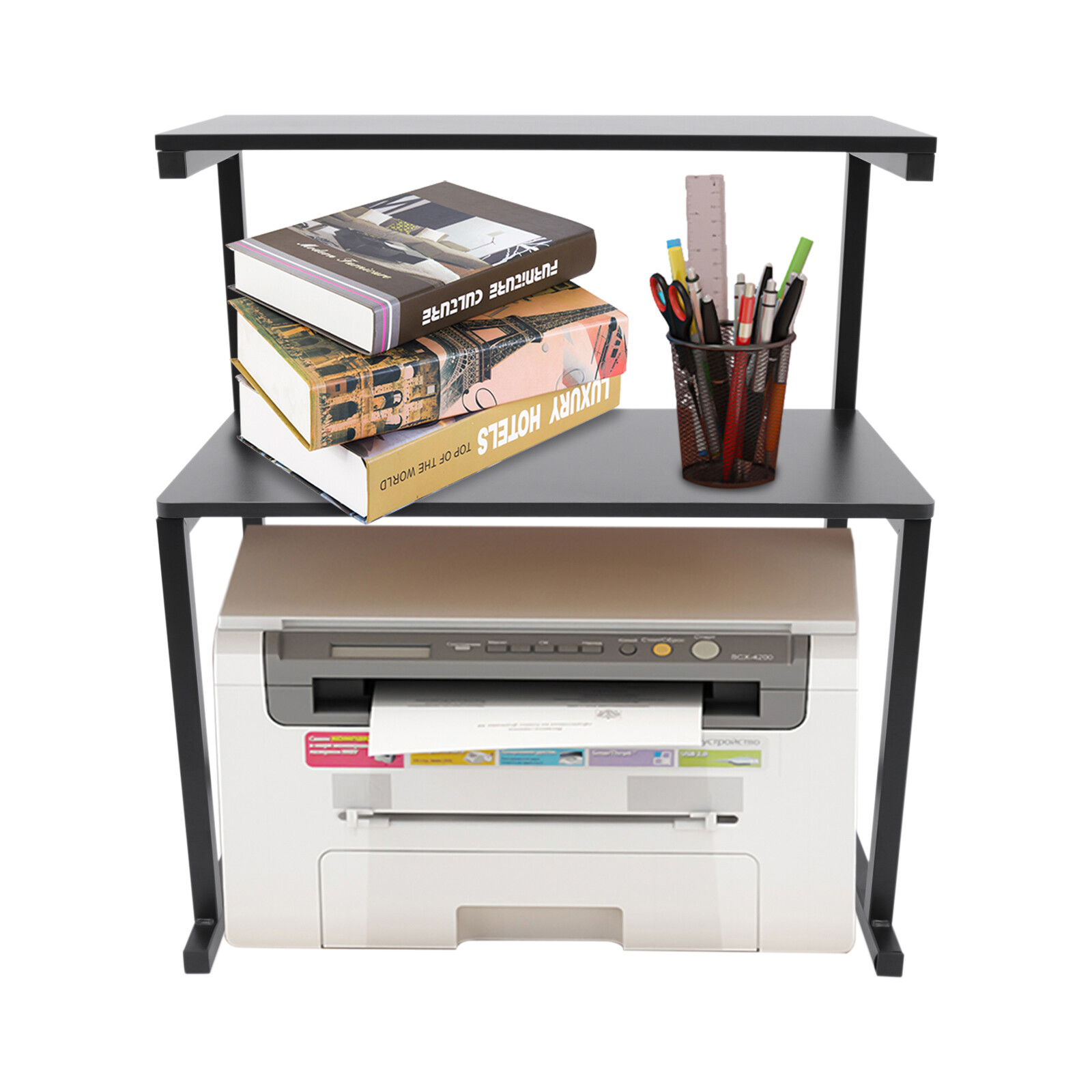 3-Tier Printer Table Stand Storage Shelf Black Industrial 52.5×36×63.2cm