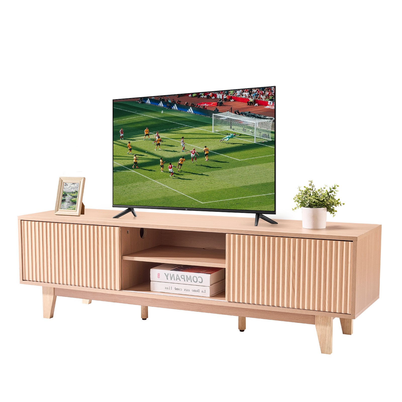 VEVOR TV Stand Boho Entertainment Center for TVs up to 65 in 350 lbs Burlywood