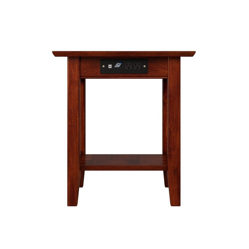 End Table Solid Wood w/Charger Mission Craftsman Style Farmhouse Nightstand New
