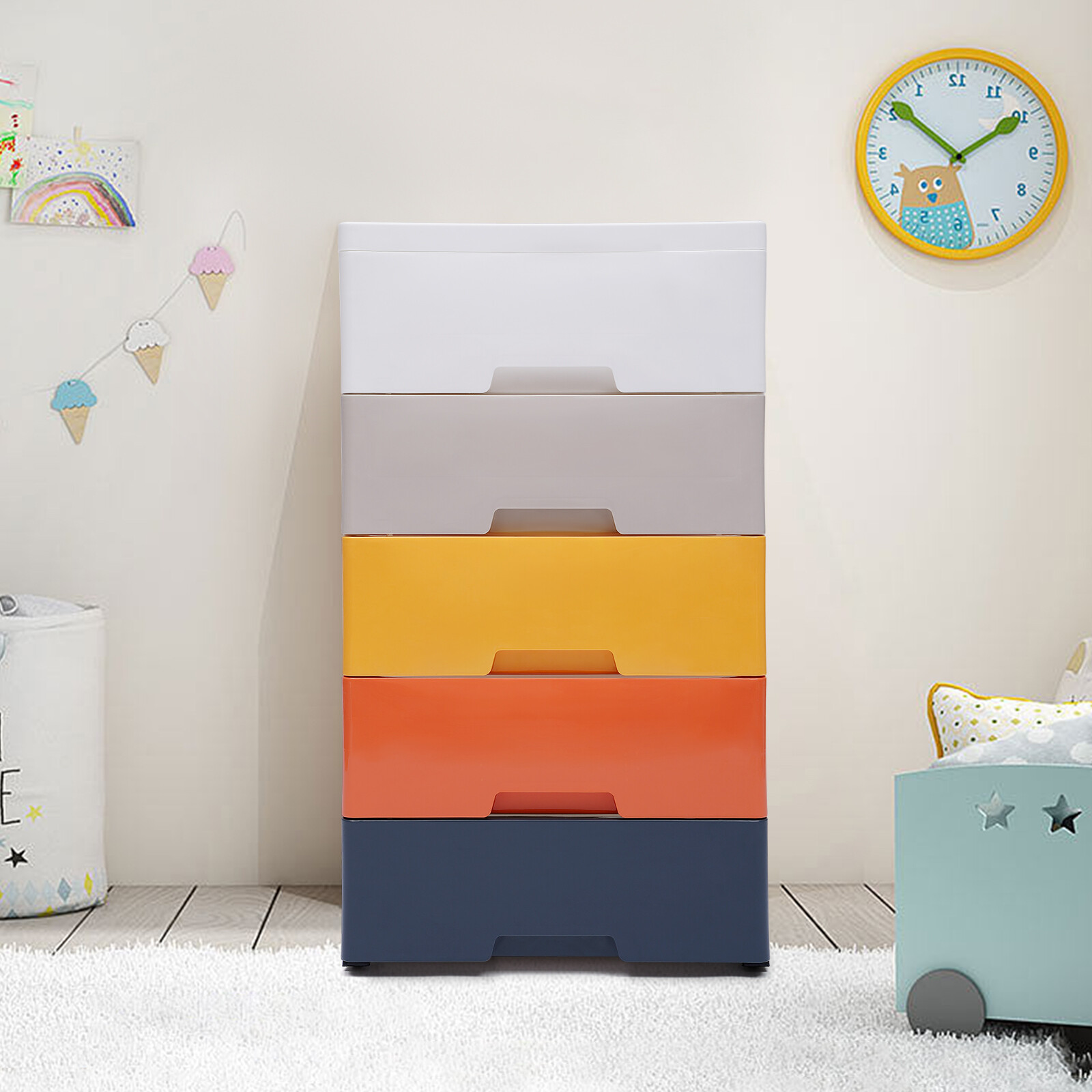 5-Tier Chest Of Drawers Organizer Wardrobe Cabinet Kids’ Plastic Storage Drawers