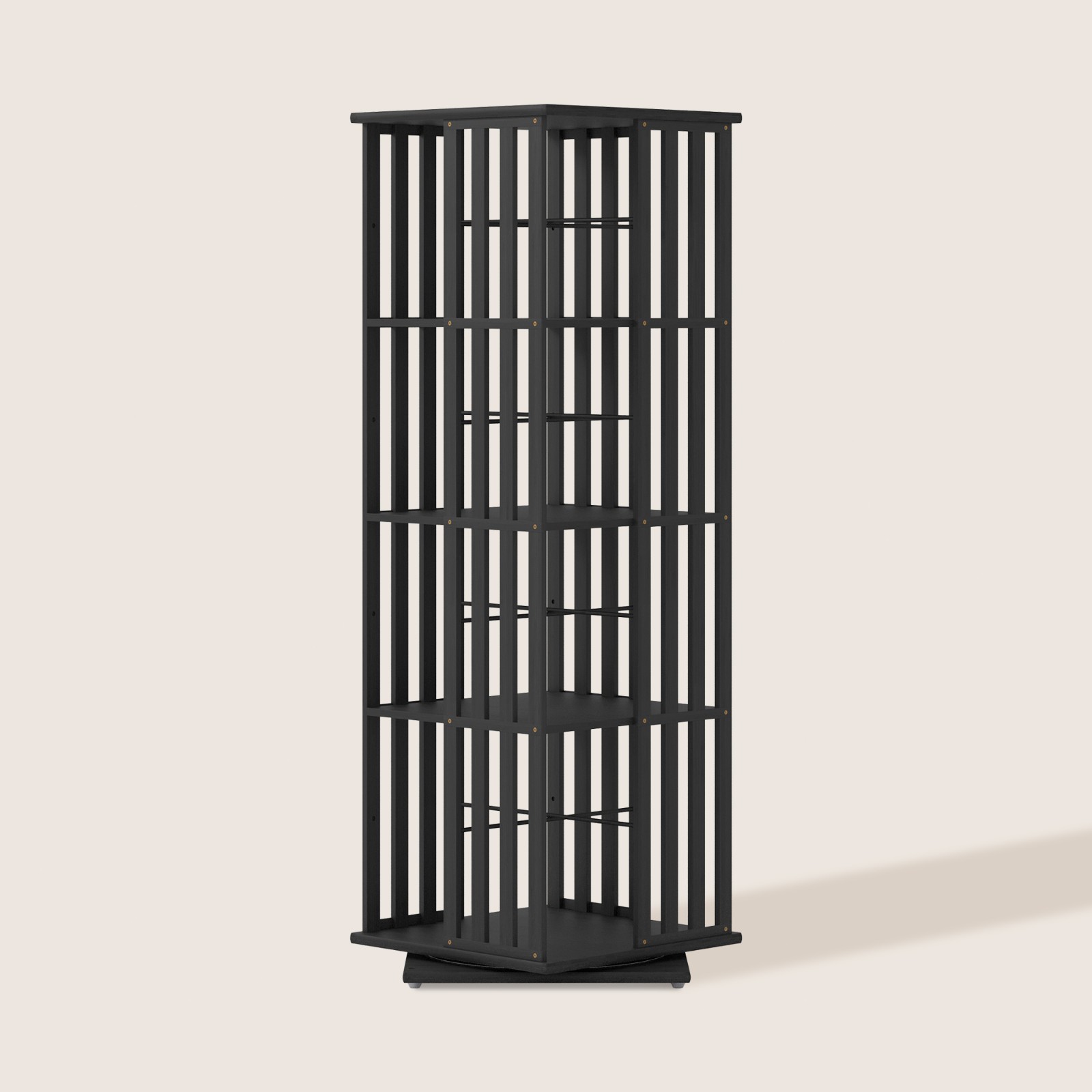 Rotating Bookcase Tower, 4 Tier Black Bamboo Corner Bookshelf with Display Shelf