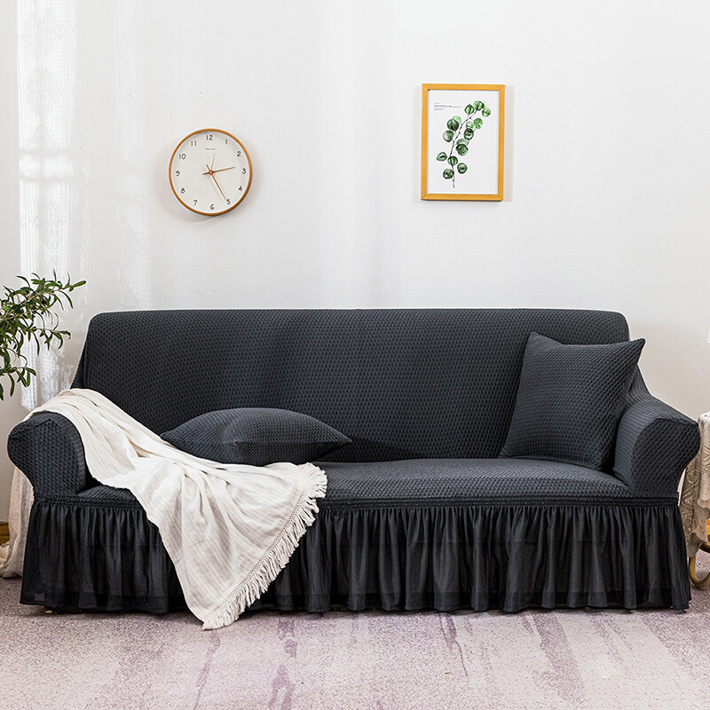 Solid Color Sofa Cover Ruffle Couch Covers Slipcover Furniture Protector Decor