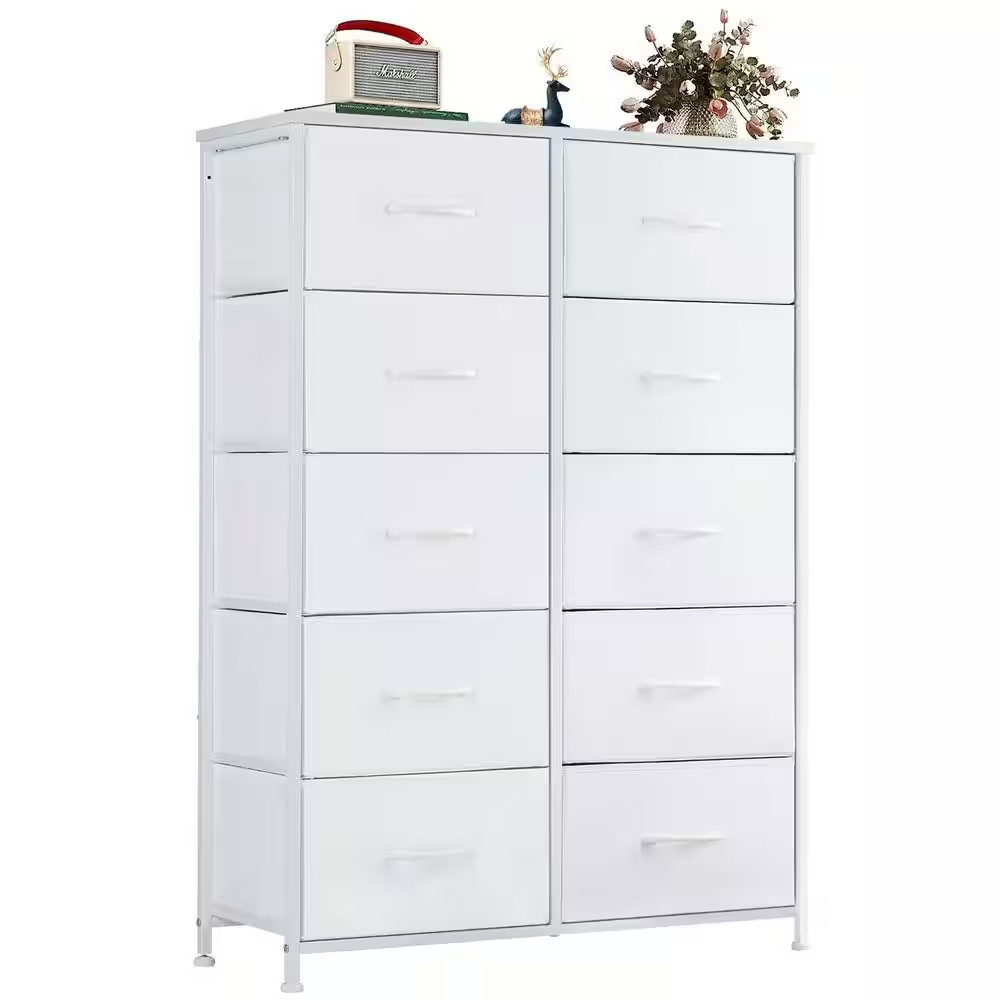 Stylish White 10-Drawer 11.8 In. Wide Chest of Drawers for Bedroom, Tall Chest O