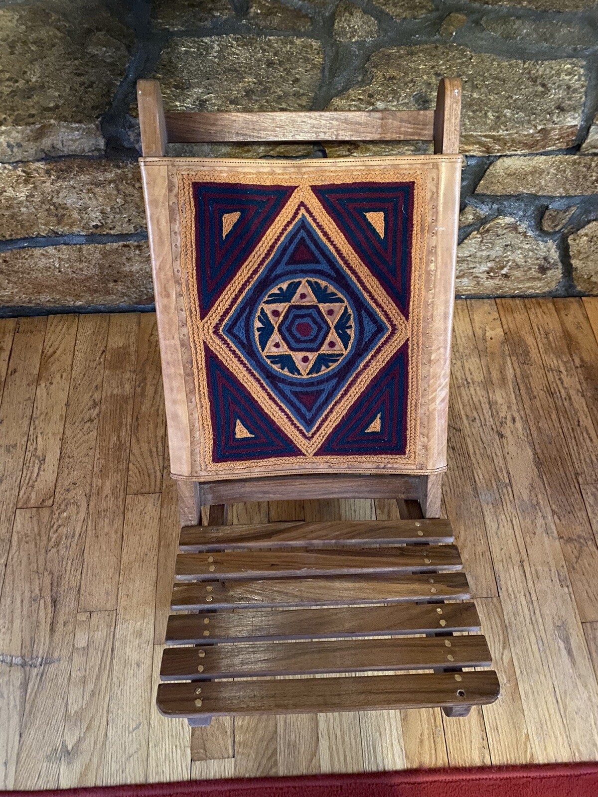 Set Of 2 Handmade Wood and Leather Embroidered Folding Chair made in India. READ