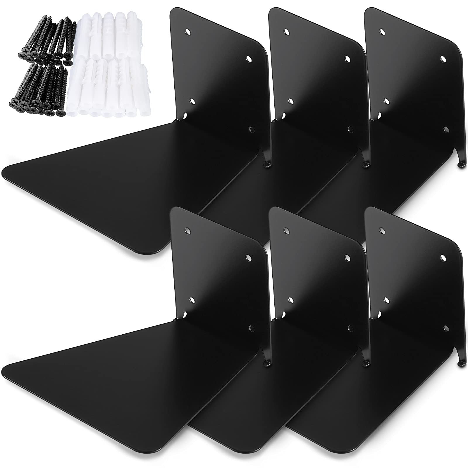 Jetec 6 Pack Invisible Floating Bookshelf Wall 5D x 5W x 3.15H in, Black