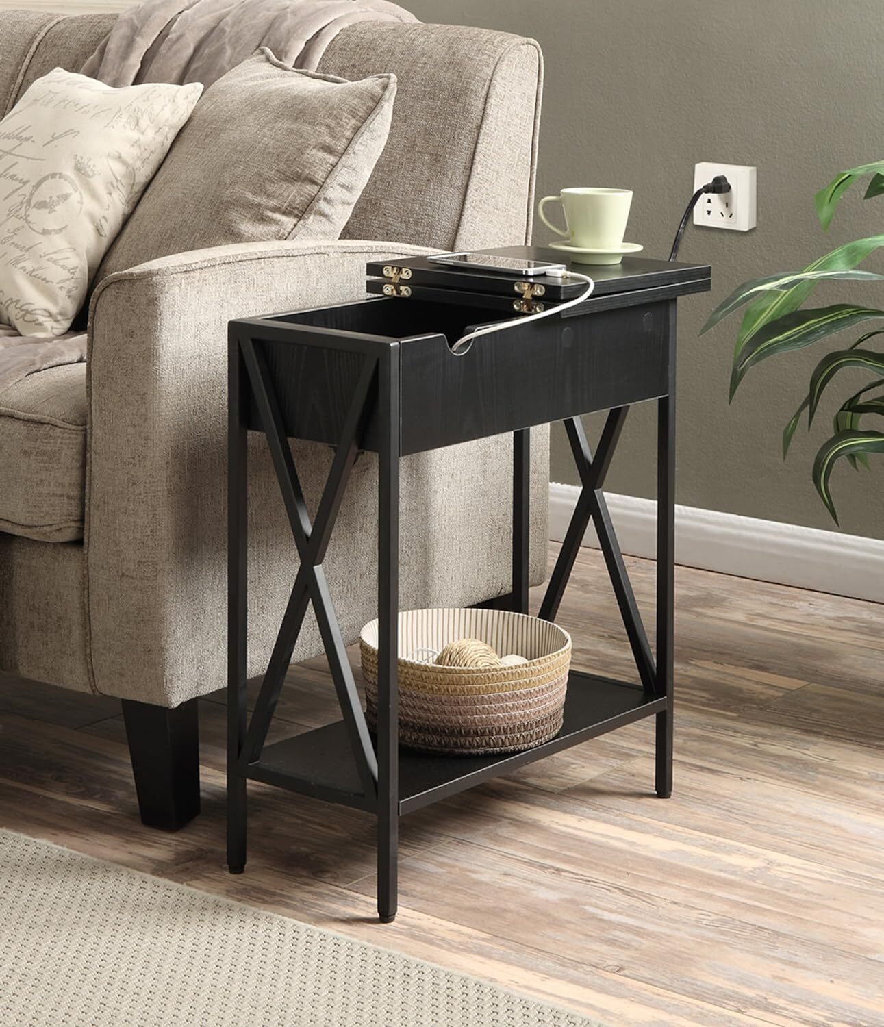 Convenience Concepts Tucson End Charging Station and Shelf, Black/Black