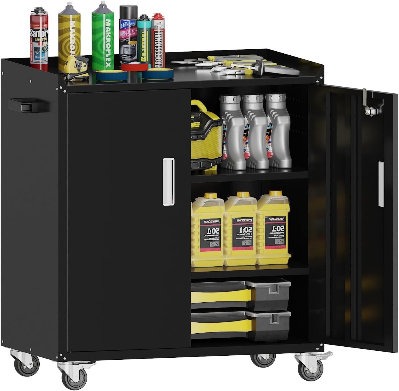 Metal Garage Storage Cabinet with Wheels ，Lockable Rolling Tool Chest with Wheel