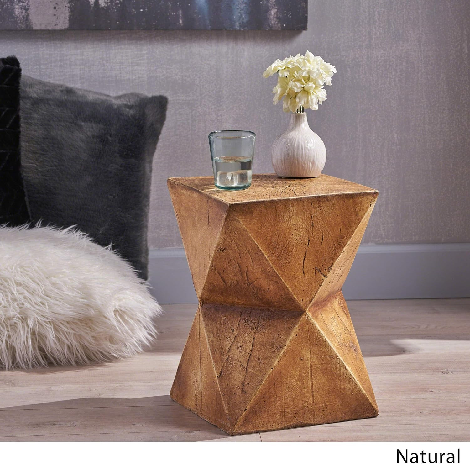Manuel Light-Weight Concrete Accent Table, Natural, 12.5D X 12.5W X 17.75H In