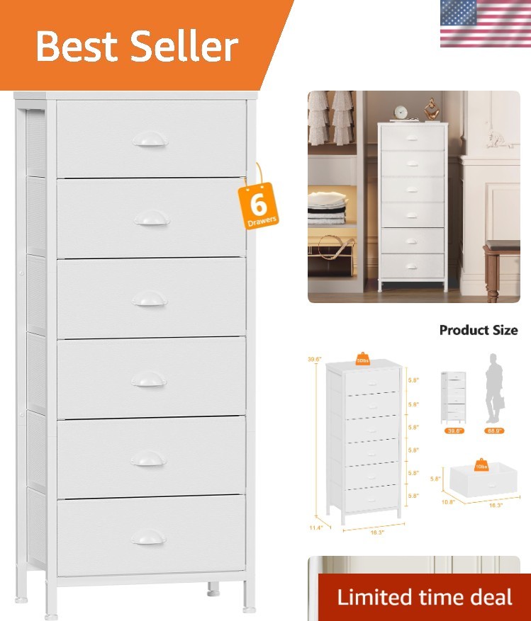 White Tall Dresser for Bedroom,Vertical Storage Tower Unit and End Table with…