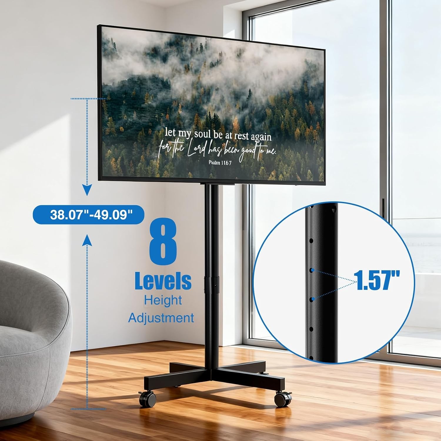Mobile TV Cart Floor TV Stand 13-55 inch TVs W/ -10°/ 15° Tilt Mount Adjustable