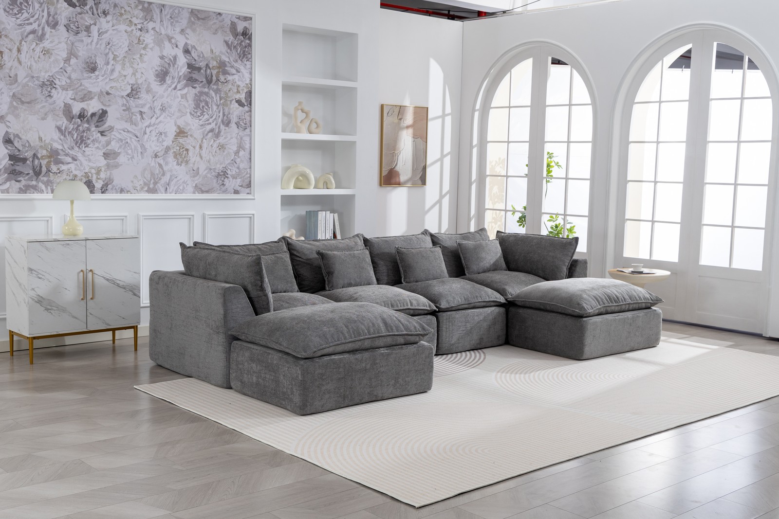 129.8″ Width Cloud Couch Oversized Modular Sectional Sofa True Relax Comfy