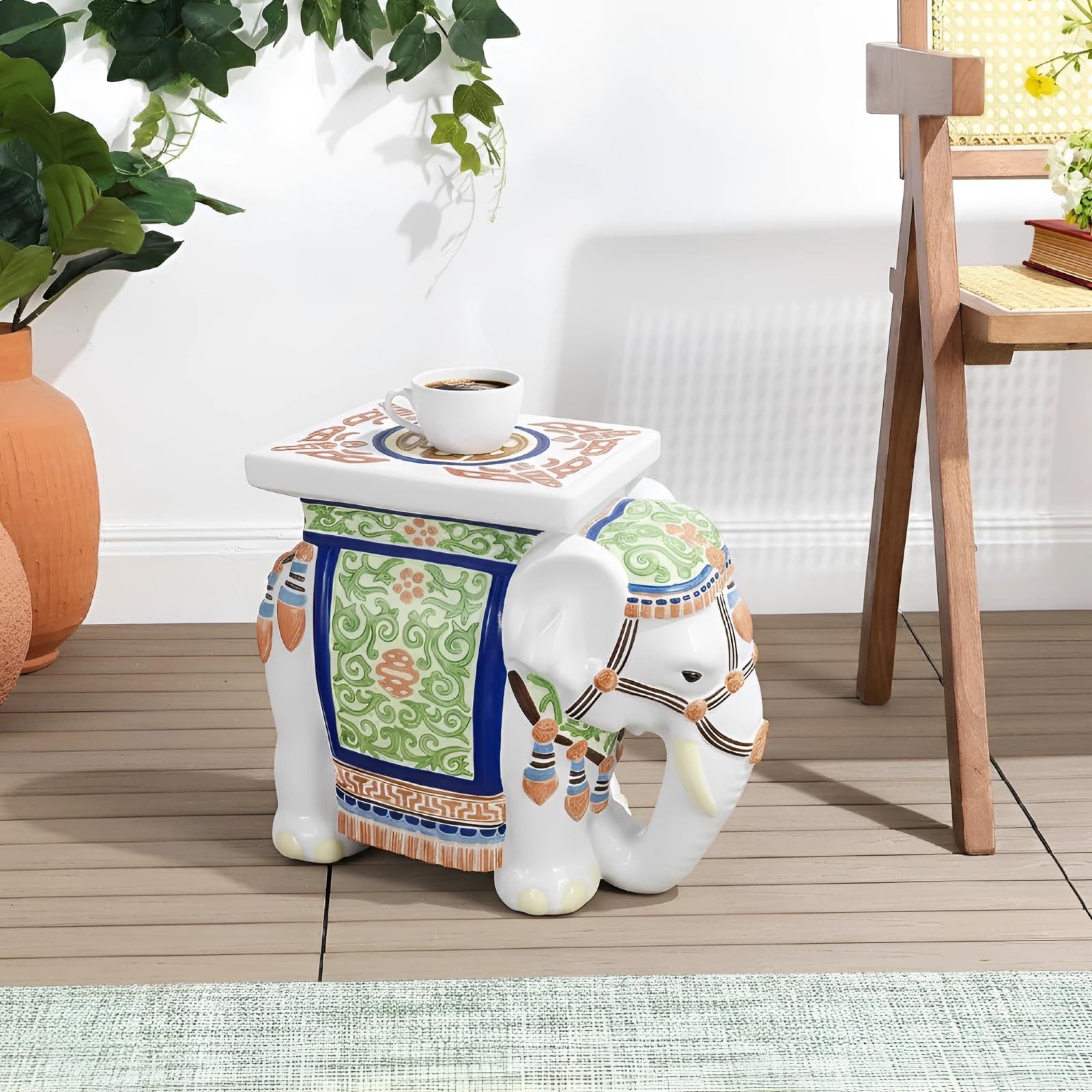 Elephant Garden Stool 16.5 Inch – Resin Elephant Side Table & Plant Stand, In…