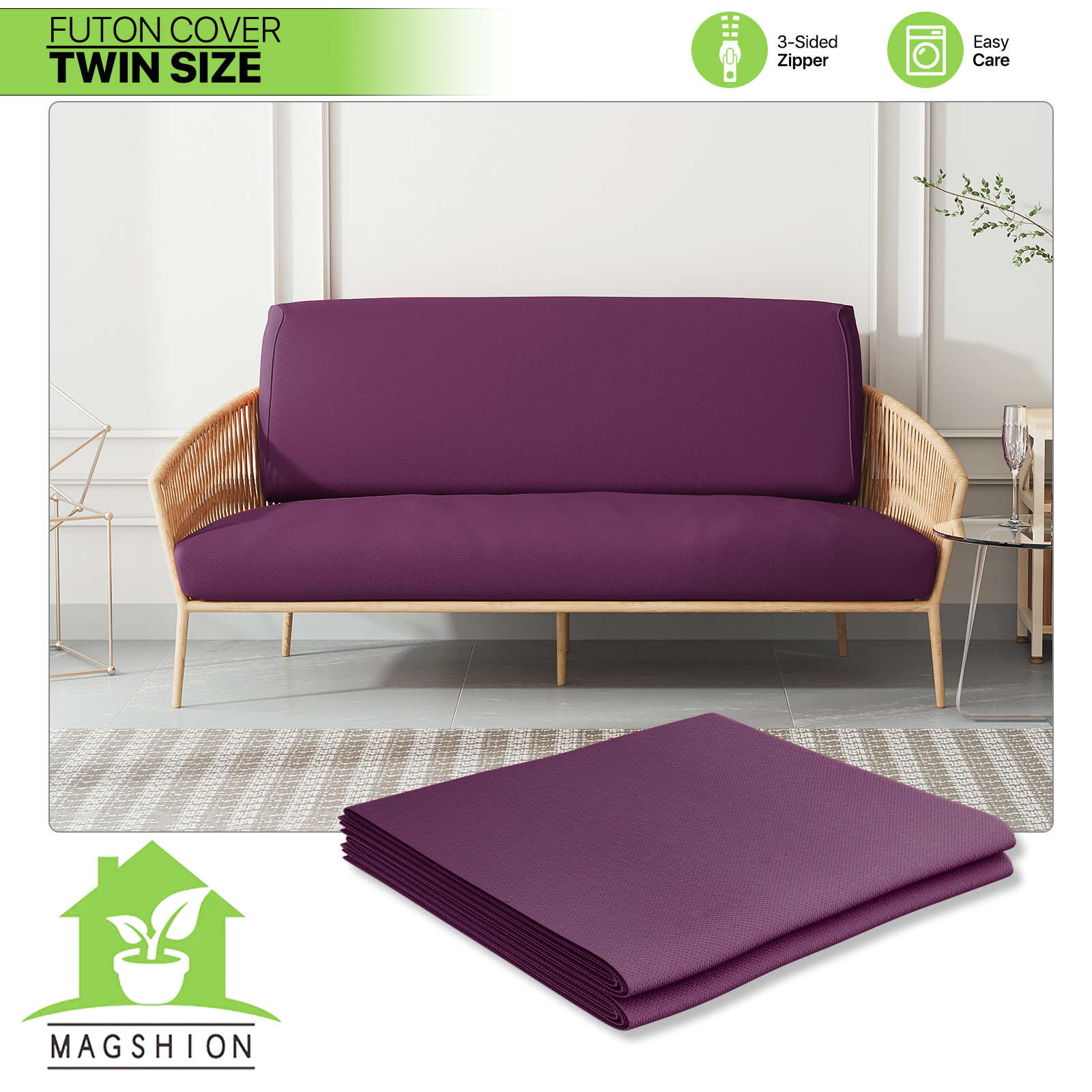 Twin Size Futon Cover Solid Color Sofa Bed Furniture Protector Armless Slipcover