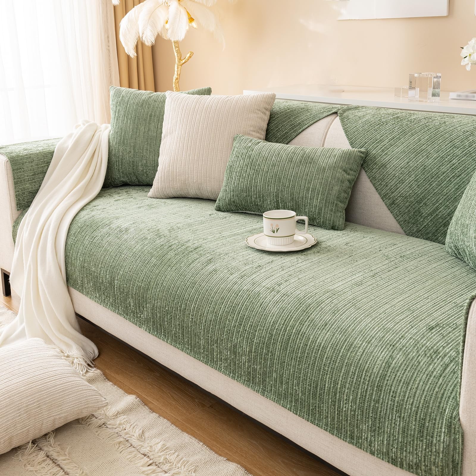 Rosygulls Solid Striped Textured Chenille Sofa Coverssimple Striped Chenille