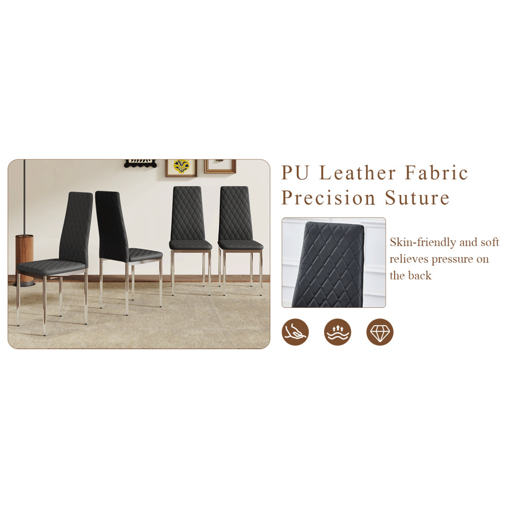 Set of 4/6/8 Modern Black PU Dining Chairs Diamond Tufted High Back Side Chair